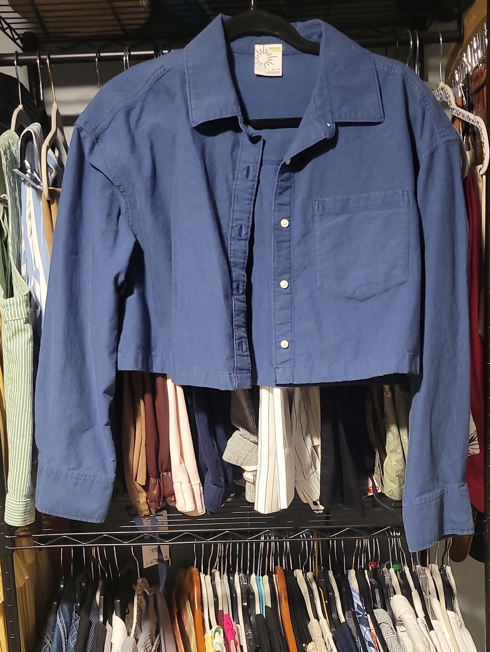 Cropped Indigo Button-Front Jean Jacket